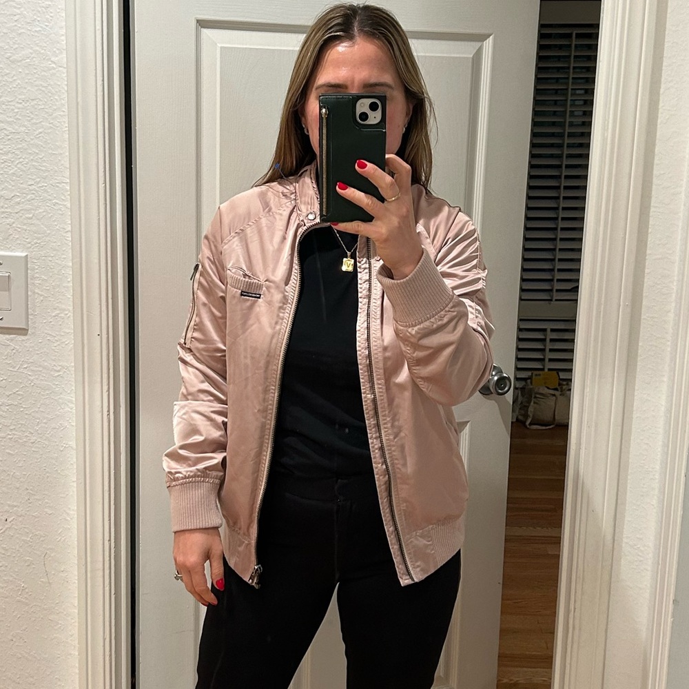 Members Only pink satin bomber jacket
